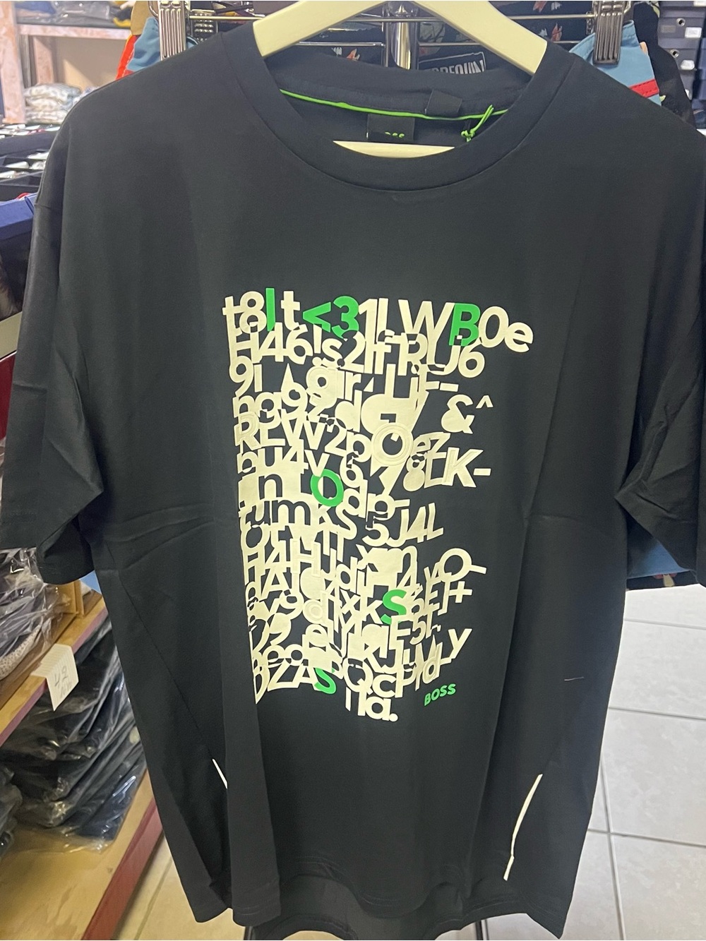 Boss Black Tee with Cream & Neon Green Print